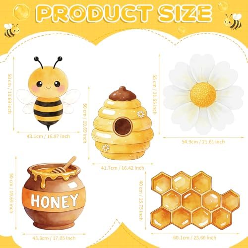 5PCS Bee Party Decorations, What Will Baby Bee Gender Reveal Decorations, Corrugated Plastic Honeybee Cardboard Cutouts for First Bee Day Birthday Party Baby Shower Photo Props Centerpieces - Image 3
