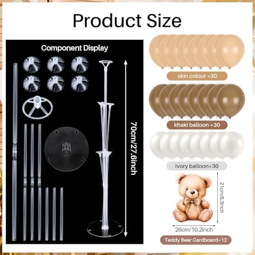 12 Sets Brown Bear Baby Shower Balloon Stand Kit for Table Teddy Bear Table Centerpieces Party Decor Baby Shower with Balloon Decoration for Girl and Boy Birthday Newborn Gender Reveal Party Supplies - Image 3