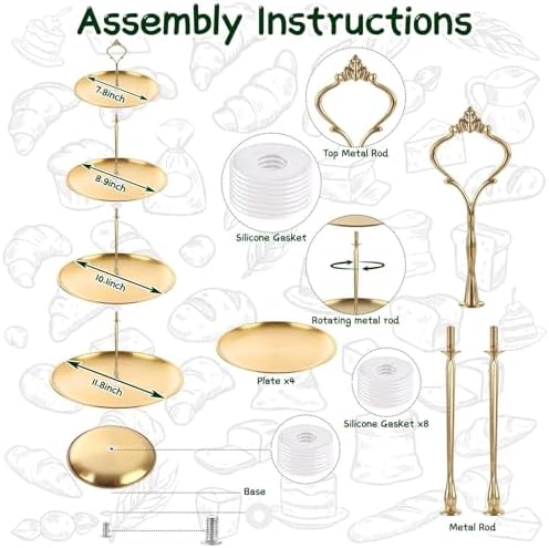 2 Pack 4 Tier Cupcake Stand, 17.1" Gold Dessert Stands for Dessert Table, Stainless Steel Tiered Tray Stand for Wedding, Birthday & Party - Image 2