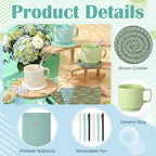 36 Pcs/6 Sets Baby Shower Prizes for Winners Include Ceramic Mugs with Spoons Woven Coasters Notebooks with Pens Clear PVC Gift Bags for Bridal Shower Party Favors(Green) - Image 4