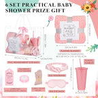 Nuogo 6 Set 43 Pcs Baby Shower Prizes for Game Winners Baby Shower Favors Gifts Include Plastic Tumbler Blanket Eye Masks Silk Headband Bag Socks Tag Ribbon, Bridal Player Winners Game Gifts (Pink) - Image 2