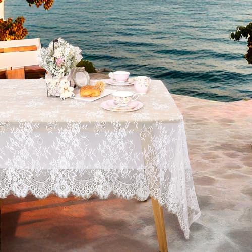 Lace Tablecloth Rectangular 2 Pieces 60 x 120 Inch White Wedding Overlay - Image 5
