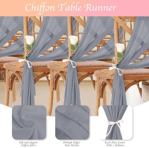 12 Pack Dusty Blue Table Runner 10ft Romantic Chiffon Table Runner for Wedding Baby Shower and Birthday Party Cake Table Decorations(120 x 12 in) - Image 3
