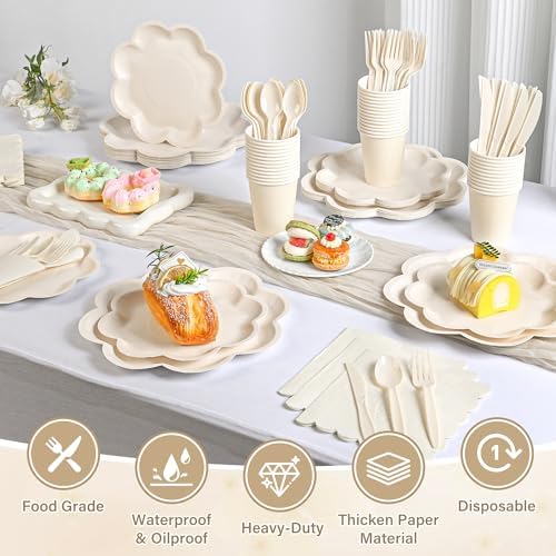 350 Pcs Ivory Paper Plates and Napkins Party Supplies, Serve for 50 Guests - Image 5