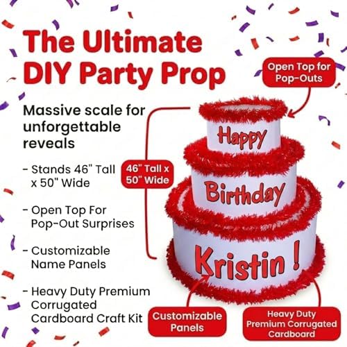 Anderson's White & Red Personalized Pop-Out Birthday Cake, Life-Size Faux Cake with Fun Font, Custom Name, Surprise Reveal Prop for Milestone Parties, Photo Ops, Store or Business Events - Image 5