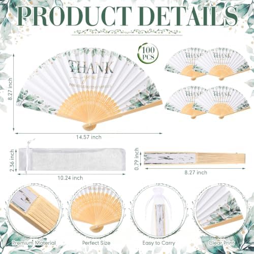 Wenqik 100 Sets Greenery Hand Folding Fans,Wedding Party Favors for Guests - Image 2