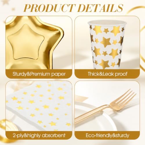 120 Pcs/24 Sets Gold Star Party Tableware Set for Guests - Image 3