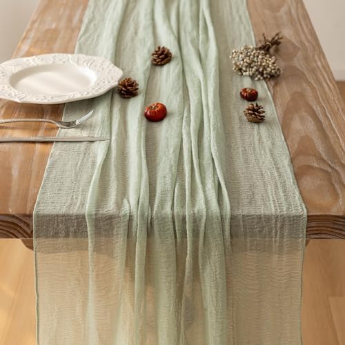 6Pcs Sage Green Cheesecloth Table Runner 120 Inches for Party Home Decor - Image 4