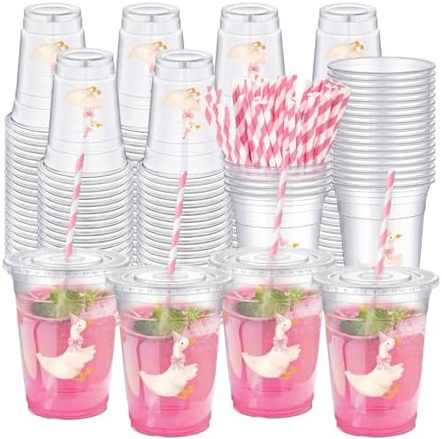 Jingmore 100 Pcs 50 Pcs One Silly Goose Plastic Cups, 16 oz, Pink by Jingmore