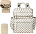Omanmoli Checkered Diaper Bag Backpack Large Baby Diaper Bag Leather with 17 Diaper Bag Organizing Pouches,Changing Pad,Stroller Straps,4 Insulated Pockets,Beige&Honey by Omanmoli