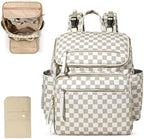 Omanmoli Checkered Diaper Bag Backpack Large Baby Diaper Bag Leather with 17 Diaper Bag Organizing Pouches,Changing Pad,Stroller Straps,4 Insulated Pockets,Beige&Honey by Omanmoli