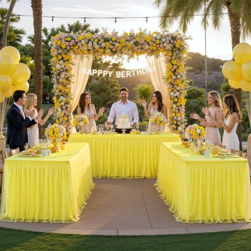 HB HBB MAGIC Yellow Table Cloth Spandex Table Covers 8ft Fitted Tulle Tablecloth Rectangular Desk Skirt Stretch Table Cloths Covers Party Banquet Birthday Baby Shower Wedding Table Cloth, 2 Pack - Image 6