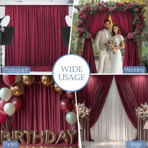 ESGOTBME 30x10ft Wrinkle Free ‌Burgundy Backdrop Curtain for Parties Soft Fabric Drapes Wedding ‌Curtain Backdrop for Birthday Party Decorations Background for Photography 5x10ft, 6 Panels - Image 4