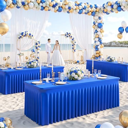 8 Pack Royal Blue Table Cloth for 6 Foot Rectangle Tables Spandex Fitted Tablecloth 6ft Stretch Table Covers Skirt Blue Banquet Tablecloths Wrinkle Free Tablecloth for Party Wedding Birthday Event - Image 3