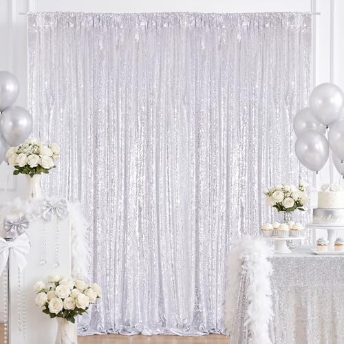 Silver Glitter Sequin Backdrop Curtains 8ftx10ft Photo Drapes - Image 4