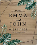 Andaz Press Large Wooden Welcome Sign for Wedding, Rustic Welcome Sign 16" x 20" Custom Names Tropical Monstera Palm Wedding Signage English Oak MDF Wood Finish Wedding Reception Indoor Outdoor Signs by AndazPress