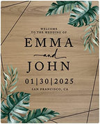 Andaz Press Large Wooden Welcome Sign for Wedding, Rustic Welcome Sign 16" x 20" Custom Names Tropical Monstera Palm Wedding Signage English Oak MDF Wood Finish Wedding Reception Indoor Outdoor Signs by AndazPress