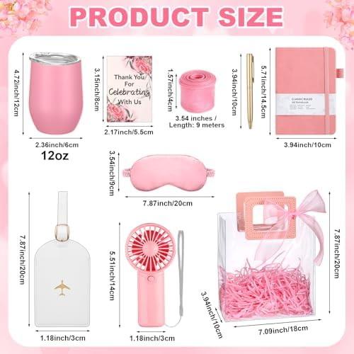 Talltalk 6 Sets Baby Shower Prizes for Game Wedding Bridal Shower Winners Gifts Guest Favors Luggage Tag Handheld Fan Cup Notebooks Silk Eye Mask Ballpoint Pen Card Bags(Pink) - Image 2