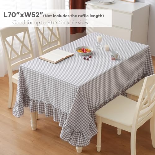 Grey White Gingham Ruffled Table Cloth Rectangular 70"x52" - Image 2