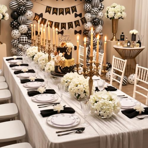 125PCS Black Bow Plastic Plates - White and Black Disposable Plates - Image 6