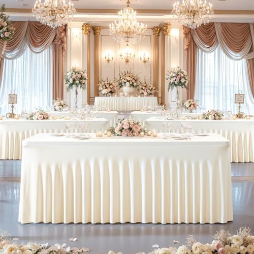 Besutolife Ivory Table Skirt 8ft Spandex Tablecloth for Rectangle Table Banquets Parties Wedding Dining Table 8ft - Image 6