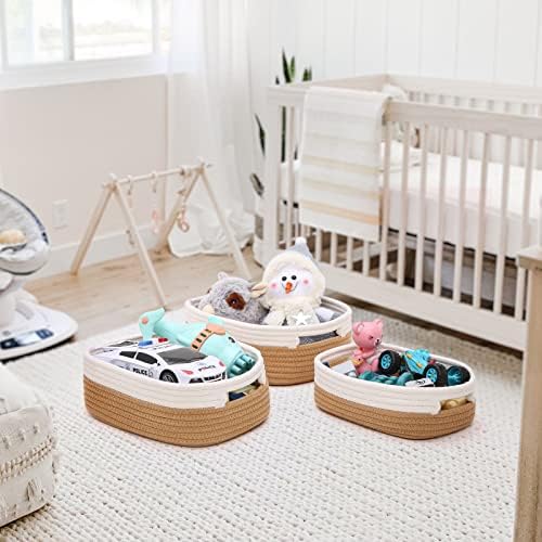 7 Piece Cotton Rope Woven Basket Set - Small Basket for Baby Nursery, Pets, Montessori, Dog & Cat Toy Boxes, Bathroom Organization Bins (White/Jute) - Image 7