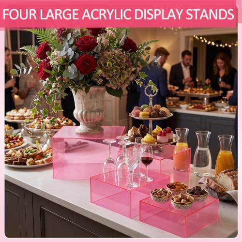 Geelin 8 Pack Acrylic Buffet Display Risers for Food Jewelry,Pink,Flat - Image 4
