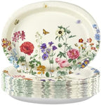 Greencian 50Pcs Vintage Wild Flower Large Oval Paper Plates 12 x 10 Inch by Grencian