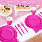 Vyntra 350 Pcs Hot Pink Paper Plates and Napkins Party Supplies - Image 5