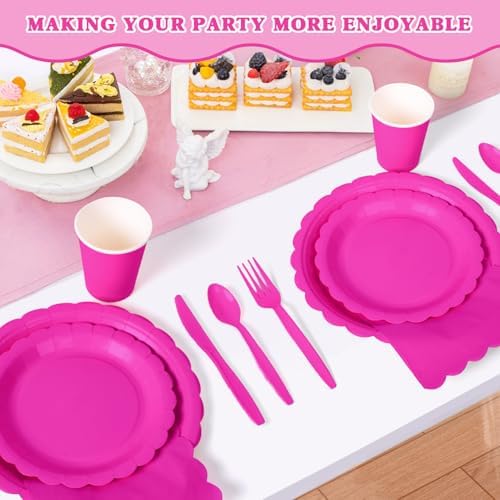 Vyntra 350 Pcs Hot Pink Paper Plates and Napkins Party Supplies - Image 5