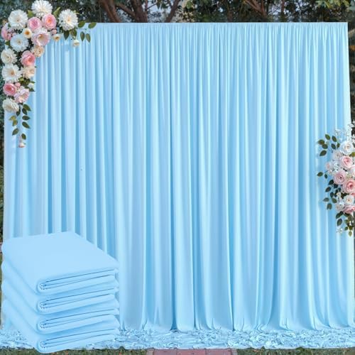 20 ft x 10 ft Wrinkle Free Baby Blue Backdrop Curtains for Parties, 4 Panels 5 ft x 10 ft Polyester Light Blue Photo Backdrop Curtain Drapes for Birthday Wedding Party Baby Shower Photography by Outpain