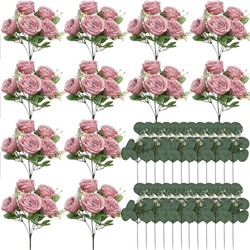 12 Bundles Dusty Pink Artificial Peonies Silk Flowers Bulk - Image 2