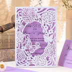 50pcs Wedding Invitations Laser Cut Butterfly Blank Purple Invitation Cards by AdasBridal