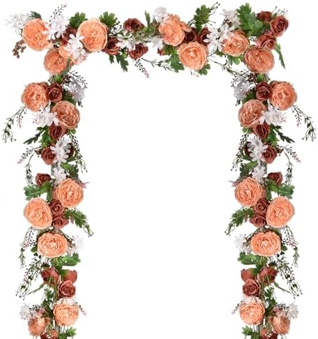 Lvydec 2 Pack Artificial Peony Flower Garland - 6ft Silk Peony Orange Flower Garland Arch Flower Vine for Wedding Party Table Decoration(Orange) by Lvydec