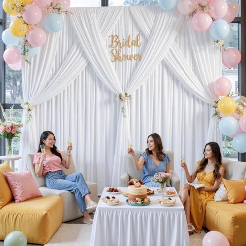 50x10FT Backdrop Curtains with Rod Pockets - Wrinkle Free Photo Stage Backdrop 10 Panels Curtains Drapes for Photography Wedding Party Baby Shower Decorations (White) - Image 3