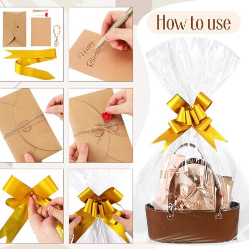Wonderjune Empty Baskets for Gift Thanksgiving Leather Gift Bags, Brown - Image 4