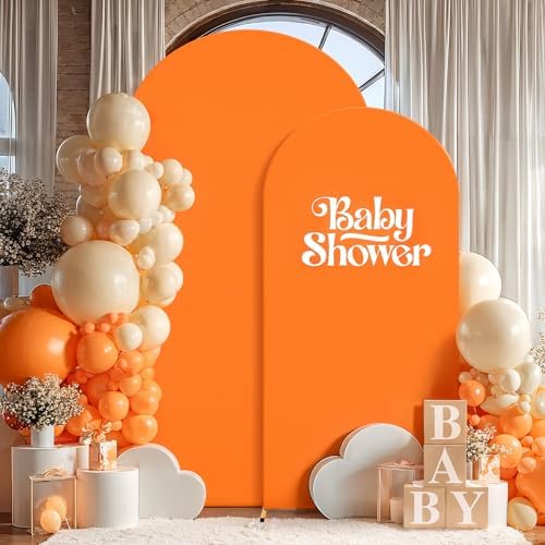 Orange Arch Backdrop Cover 2 Set - 7.2FT, 6FT Spandex Fitted Wedding Arch Stand Covers Round Top Chiara Arch Backdrop Stands Cover for Birthday Parties Banquet Photo Background Decoration - Image 7