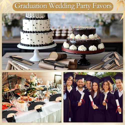 Roowest 50 Pack Paper Folding Fans Bamboo Wedding Favors, Black - Image 4