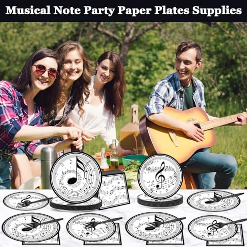 200Pcs Musical Note Plates Napkins Music Notes Themed Party Tableware Set Baby Shower Dinnerware Disposable Music Dessert Plates for Concert Birthday Party Baby Shower Decor Supplies Serve 50 - Image 6