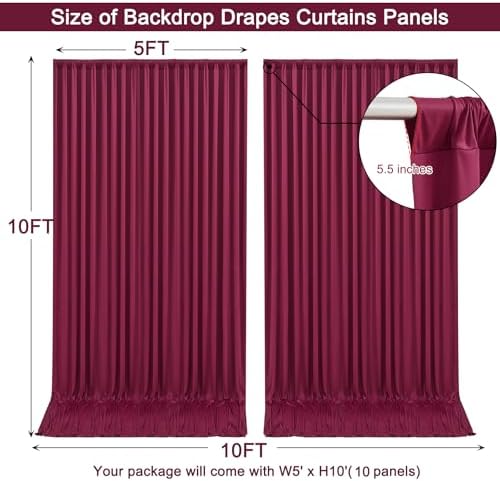 50x10ft Burgundy Backdrop Curtain for Wedding Parties Wrinkle Free Fabric Maroon Drapes Backdrop Decoration for Baby Shower Birthday Photography Decoration 10 Panels, 5ft x 10ft - Image 5