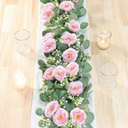 TOCHGREEN 2 Pack 13Ft Artificial Eucalyptus Flower Garland with Pink Roses by TOCHGREEN