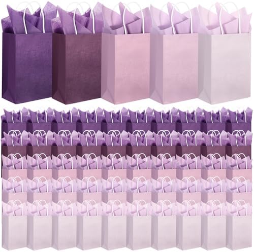 Kolldenn 50 Set Gradient Purple Gift Bags with Tissue Paper by Unknown