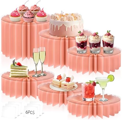 6Pcs Buffet Risers, Valentine's Day Food Risers for Table, Foldable Cake Display Stands, Tall Cardboard Cupcakes Stand for Show Catering Desserts Jewelry Wedding Birthday Party Decoration (Pink) by Unknown