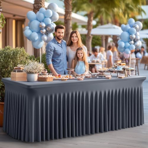 Shillance 6 Packs Grey Spandex Tableclothes for 6 Foot Rectangle Table, Spandex Table Covers 6FT Stretch Table Skirts Wrinkle Free Fitted Table Cloth for Event, Wedding, Banquet & Parties - Image 5