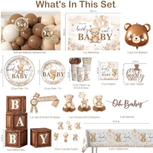 Cocomigo 294pcs Bear Baby Shower Decorations for Girls, Serves 25 - Image 2