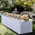NSSONBEN 6 Pack White Spandex Tablecloth for 6 Foot Rectangle Tables,Wrinkle Free High Stretch Fitted Table Cloths 6ft, Elastic Spandex Table Covers 6ft with Pleats Skirt for Party Wedding Banquet - Image 2