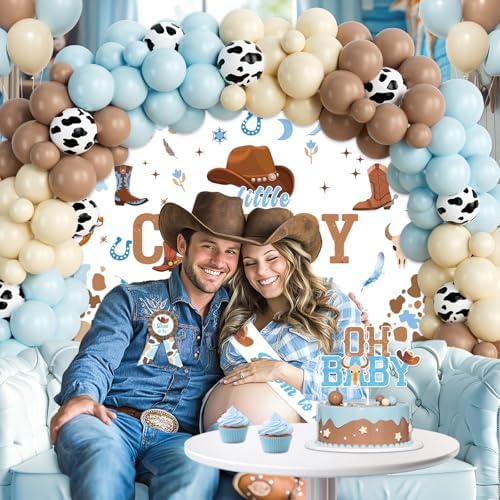 Hombae Cowboy Baby Shower Decorations – 108PCs A Little Cowboy is On The Way Party Supplies Set with Backdrop, Balloon Garland, Banner, Tablecloth, Boxes, Sash and Badge - Image 6
