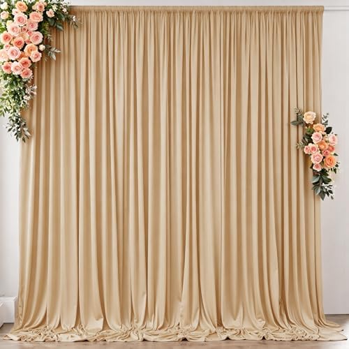 10 ft x 10 ft Wrinkle Free Champagne Backdrop Curtain for Parties, 2 Panels 10ft Polyester Champagne Photo Backdrop Drapes for Graduation Birthday Wedding Party Stage Curtains - Image 5