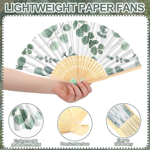 Roowest 36 Pcs Green Eucalyptus Paper Hand Fans Bulk, Wedding Folding Fans - Image 2