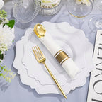 COLOSUS 350PCS Fancy White Plastic Plates With Gold Plastic Cutlery Set. - Image 6